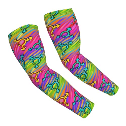 Qhvctbo Pride Lgbt Transgender Symbol Neon Zebra Uv Sun Protection Arm Sleeves Sports Compression Sleeve For Men Women