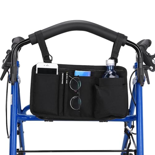 JOYTUTUS Walker Side Bag, Wheelchair Armrest Storage Pouch with Cup Holder, Wheelchair Accessories for Seniors, Walker Bag Cup Holder for Walker, Rollator, Electric Scooter or Wheelchair Black - image 8