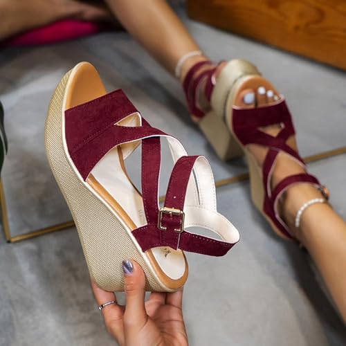 Women’s Arch Support Wedge Sandals With Adjustable Ankle Strap, Comfortable Open-Toe Strappy Design For Walking Beach3