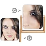 YEAKE Vanity Makeup Mirror with Natural Bamboo Stand,8 Inch 1X/2X Magnification Double Sided 360 Degree Swivel Magnifying Mirror,Portable Table Desk Countertop Mirror Bathroom Shaving Make Up Mirror - Image 2