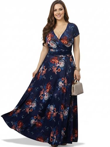 Image of KOH KOH Womens Short Cap Sleeve Summer Floral Print Long Casual Maxi Dress