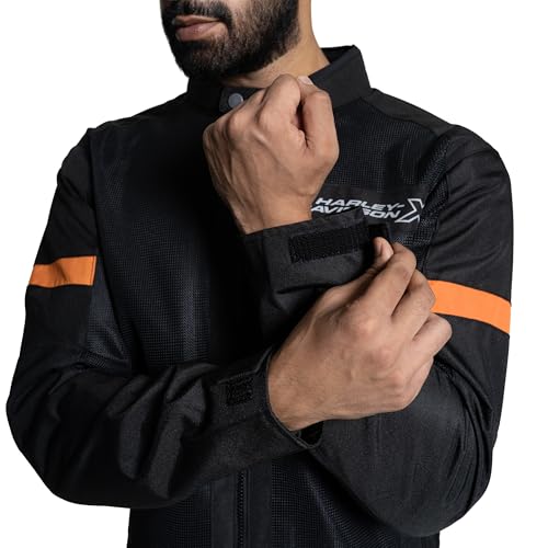 Image of HARLEY-DAVIDSON X UrbanX Edge Riding Jacket for Men | 100% Polyester with Breathable Mesh Lining | Protector Compartments for Elbow, Shoulder & Back | Comfortable & Stylish Motorcycle Jacket
