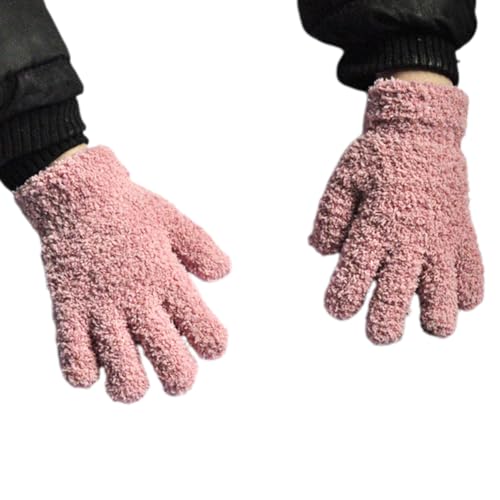 Queenbox Plush Coral Full Finger Gloves, Baby Winter Soft Mittens for 1-4 Year Unisex, Pink 2