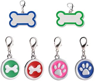 FFOFGFEM 6 PCS Pet Name Tag with Lobster Clip Pet Personalised Engraved Tag Engraved Bone Shaped Pet ID Dog Tags for Dogs Cats Pets Random Color, Multicolor (FF-9655)