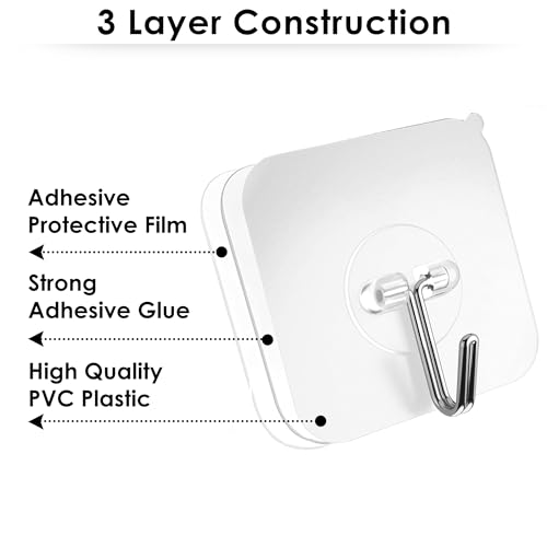 Image of Round Hooks for Wall Without Drilling, 10 Pack Self Adhesive Hooks for Wall Heavy Duty Strong Nail Free for Hanging Photo Frame Stainless Steel