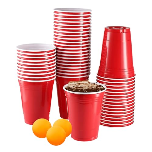 CaterCo Red Party Cups 12oz (350ml) - 50 Pack - Disposable and Reusable Plastic Cups for Games, Parties, Birthdays, Picnics, and Christmas - Sturdy and Versatile Cups - 12oz (350ml) - 50 Pack
