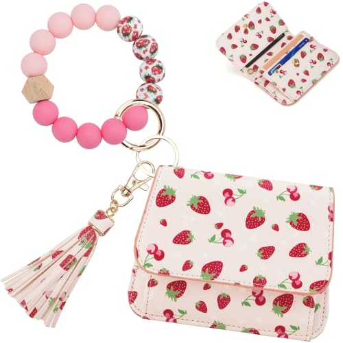 Image of Keychain Wallet for Women,RFID Wristlet Wallet with Beaded Strap | Tri-Fold Design,6 Card Slots,ID Window,Zipper Coin Pocket,Lightweight Carry