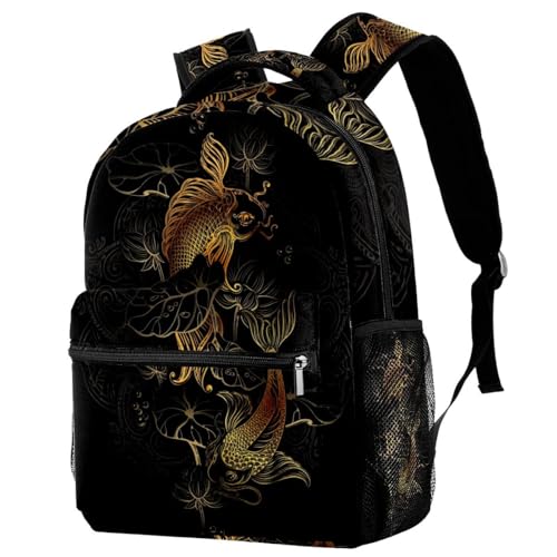 Sac à dos d'école carpes koï dorées multicolore de 29.4x20x40cm pour ados