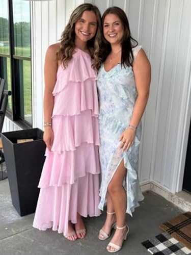 Halter Chiffon Bridesmaid Dresses for Women 2025 Tiered Ruffles A Line Long Formal Evening Party Gown4