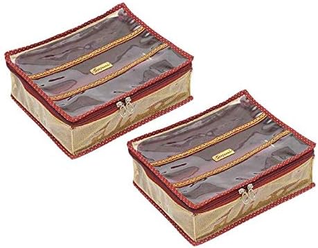 SRAJANAA 3 Rod Bangle Storage Box for Women | Hardboard Removable Chudi Organizer with Transparent Top | Jewellery & Watch Holder Case for Home & Travel – Maroon (Pack of 2)