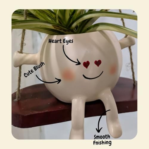 Image of Hanging Planter Pot with Swing, Cute Smiling Face Design | Heart Eyes, Decorative, Indoor & Outdoor Plant Holder