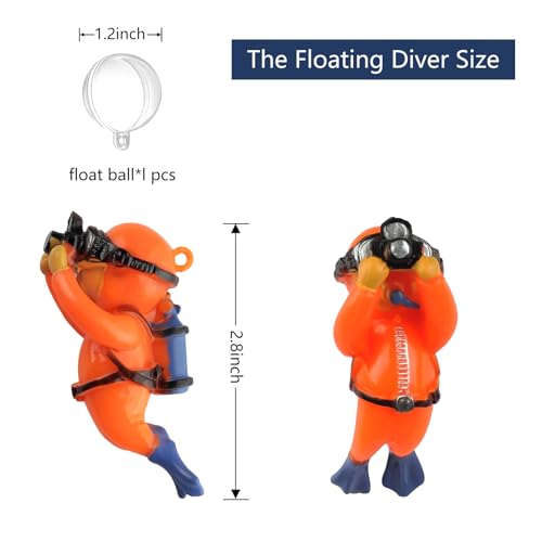 Image of onesimcr Floating Fish Tank Decorations, Aquarium Decorations, Lovely Diver Fish Tank Decorations, Floating Device Fish Tank Accessories,Suitable for All Kinds of Fish Tanks(Orange)