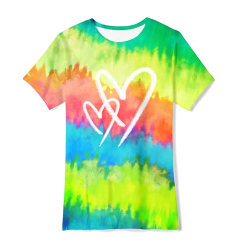 Image of SunFoucs Girls Kids Shirts Size 5-12 Tie Dye Casual Tshirt Short Sleeve Crewneck Tee Top | Short Sleeve Rainbow Tee Top