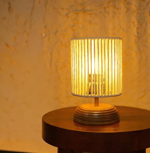 Image of Ikari Homes Boho Rustic Ray Table Lamp I Night Lamp for Bedroom Bedside & Center Table Lamp I Warm Ambient Cozy Lamp I Rattan Lamp I Size 21.5 x 12.7 cm - (Bulb Not Included)
