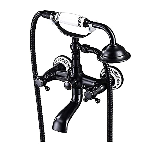 Grifo de bañera latón for baño clásico, Grifo Ducha Oculto con Cabezal Mano, Negra Doble Mango