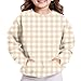 Gingham Print Sweatshirt for Girl Boy Crew Neck Long Sleeve Winter Shirt Casual Workout Cute Tops Fashion Outfits Khaki