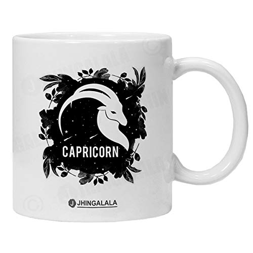 Jhingalala Taza de cerámica para café y té, signo del zodiaco Capricornio, regalo para amigo, hermano, hermana para el día de la amistad y cumpleaños, 1 pieza, blanco, 325 ml