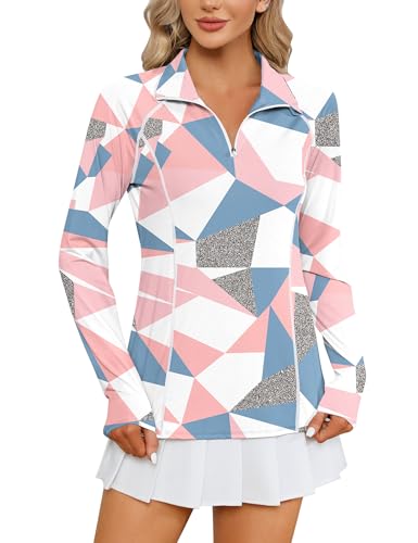 Image of LOMON Women Long Sleeve Shirts Sun Protection 1 /4 Zip Summer Quick Dry Hiking Shirts Quarter Zip Pullover for Women