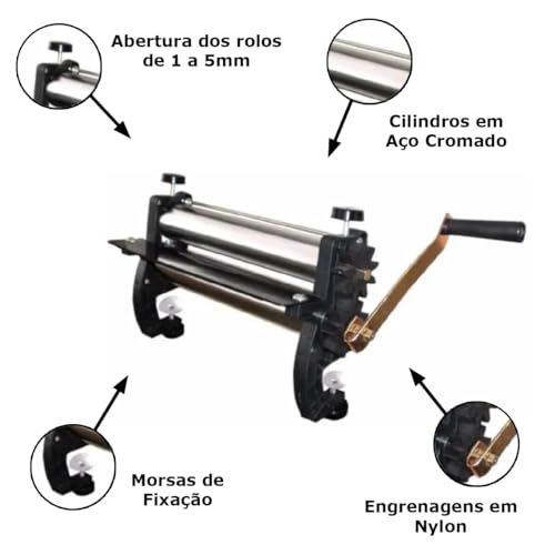 Cilindro para Massas Manual 28cm Plástico Mirella Malta Cromado/Preto