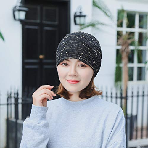 KESYOO boné casual de algodão turbante com faixa de cabeça para adultos (preto), Preto, 29x28cm