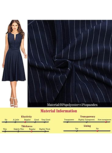 Vfshow Womens Elegant Blue And White Pinstriped Pockets Slim Zipper Up Work Business Office Party Skater A-Line Dress 2350 Blu M #TOP6