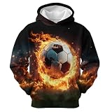 COTAIL Unisex Hoodies for Boys Girls, 3D Printed Hooded Sweatshirts Long Sleeve Graphic Pullover Hoodie With Pocket 6-16Y (Soccer Fire, S, 6-8Y)