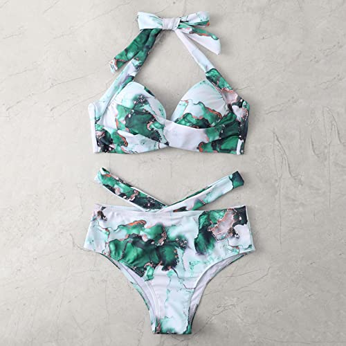 Tankini de plage vert taille haute avec short pour vacances d'été