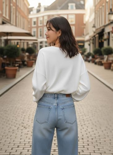 Image of Zilcon Full Sleeve Waffle (Wool) Oversized Tshirt for Women, Button Down Neck Longline Drop Shoulder Sweatshirt for Women
