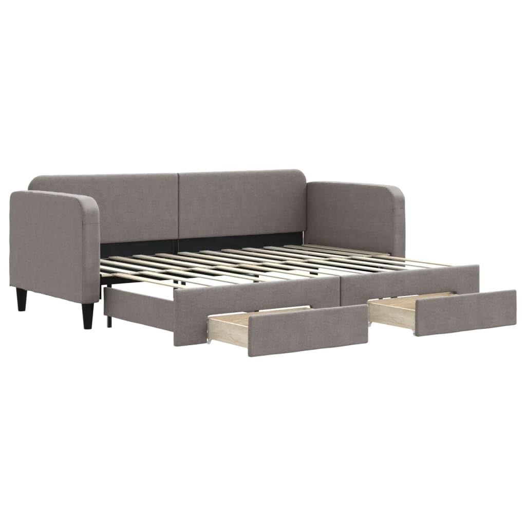 Tkanina rozkładana z szufladami do salonu i sypialni taupe 80x200 cm | Sofa rozsuwana z szufladami taupe 80x200 cm tkanina, rozkładana wersalka z pojemnikiem, kanapa z funkcją spania do salonu i