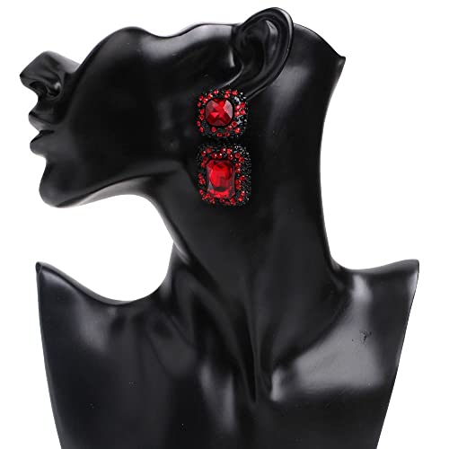 Vintage Geometric Black Colorful Rhinestone Statement Earrings Elegant Fancy Crystal Rectangle Drop Dangle Earrings Prom Pageant Earrings for Women2