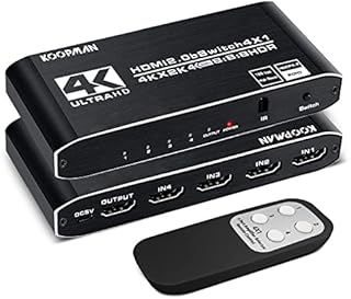 4k HDR HDMI Switch, Koopman 4 Ports HDMI 2.0 Switcher Selector with IR Remote Control, Supports HDCP 2.2 4K@60Hz UltraHD HDR10 3D HD1080P Dolby DST, HDMI Splitter for PS4 Xbox Apple TV Fire Stick