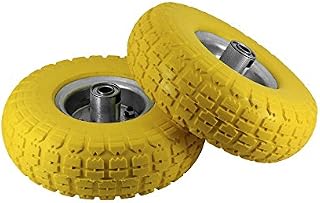 2 x 10" Sack Truck Hand Trolley Garden Cart Wheelbarrow Wheel Solid Rubber Tyre Tires, Yellow