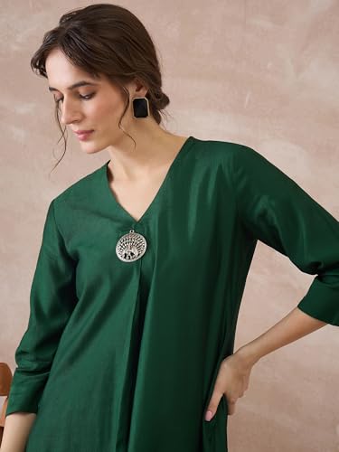 Image of INDO ERA Women's Viscose Solid A-Line Calf Length Kurta & Pant Set (IESTR12352)