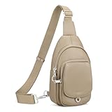 befen Anti Theft Genuine Leather Small Sling Bag for Women RFID Crossbody Bags for Women Travel Leather Fanny Packs with Adjuatable Strap Ladies Crossbody Purse with Card Slot Taupe