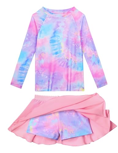 Snowheart Girls Rash Guard Swimsuit Set Long Sleeve Bathing Suit Two Piece 3-12 Years Pink Purple