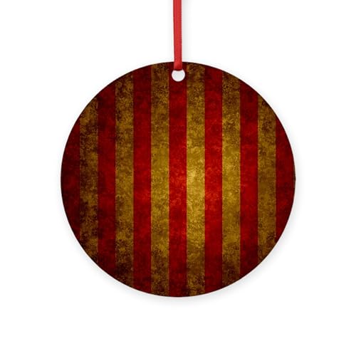 CafePress Red Gold Vertical Stripes Vintage Round 4