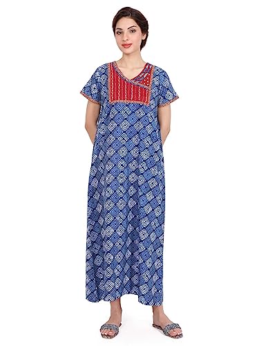 Image of Evolove Women's Cotton Long Maxi Night Gown Nighty Dress with Pocket, Super Soft Comfortable (LNG-Cotton-2)