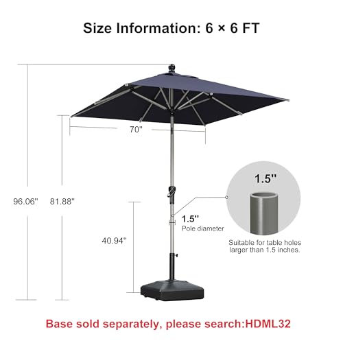 Image of PURPLE LEAF Patio Umbrella 6' x 6' Tilt Market Umbrella Aluminum Navy Blue