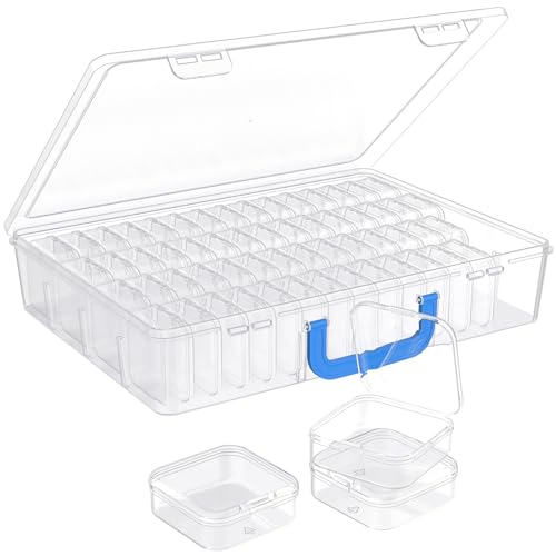 Image of Bead Organizer with Handle, 60Pcs Small Clear Bead Storage Boxes with Labels, Large Craft Case and Mini Plastic Dispensing Containers for Jewelry Making Diamonds Arts Screws Seeds Small Parts