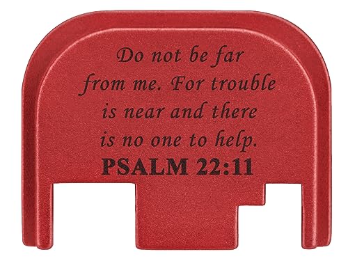 NDZ Performance Gen 1-4 Rear Slide Cover Plate for Glock, 9mm .40 .357 .45 with Black Laser Engraved Spiritual Images in Red Aluminum - Bible Psalm 22:11