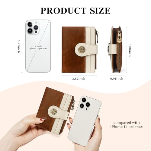 Image of Leather Wallet Women,RFID Blocking Slim Compact Card Holder with Zipper Coin Pocket,Top Grain Cowhide Bifold Women's Wallet(brownwhite)