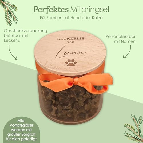 Feenstaub Personalisiertes Vorratsglas mit graviertem Deckel, Glas Futterdose Hund, Futteraufbewahrung, Geschenk Hund, Hundebesitzer, Leckerli-glas, Aufbewahrungsglas mit Namen, Pfote