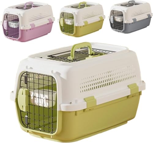 Runsweat猫犬用ペットケージ、猫犬用ポータブルペットケージ、旅行、ファッション、防災、ウォーキングハウス (グリーン(天窓付き),M)