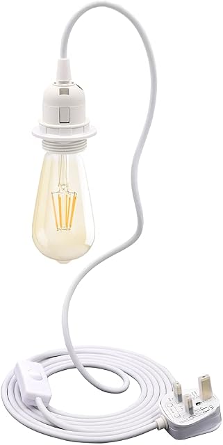 Plug in Pendant Light Cord UK Plug Hanging Fitting Kit, E27 Lamp Holder, 3-Core Extension Thick Cable with Switch Pendant Light Cable for DIY Lampshade(No Bulb)