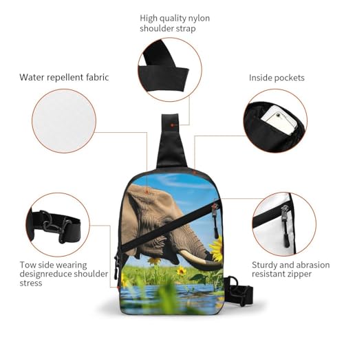 Elephant and Sunflower Print Men's and Women's Foldable Crossbody Bag,Sports Crossbody Bags,and Daily Chest Bags3
