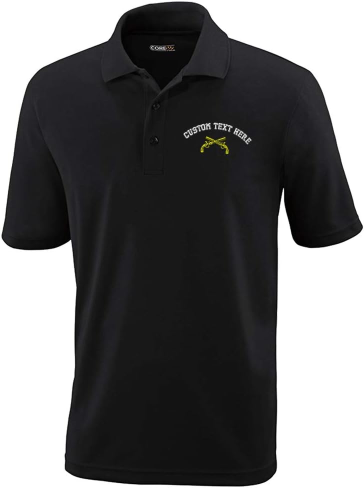 Custom Text Embroidered Military Police Insignia Mens Adult Button-End Spread Short Sleeve Polyester Proformance Polo Shirt Golf Shirt - Black