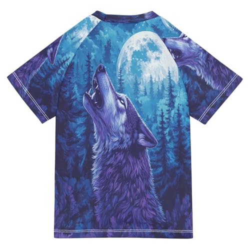 Boys Short Sleeve T-Shirts Wolf Lunar Portrait Rashguard Kids Swim Shirts Sun UPF 50+2