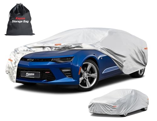 Kayme 6 Layers Car Cover Custom Fit for Chevrolet Chevy Camaro (2010-2025) Waterproof All Weather for Automobiles, Outdoor Full Cover Rain Sun UV Protection.Sliver