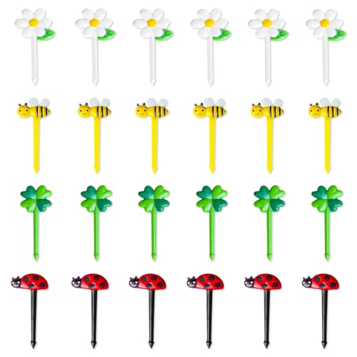 24 Stück Piekser Fingerfood Kinder,Obstgabeln Kinder,Brotdosen Zubehör,Food Picks,Snack Pieksi,Obstspieße Picker,Bento Box Spieße,Pikser Brotdose Mini Gabeln für Lunchbo zum Desserts Obst Mittagessen