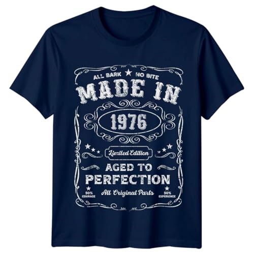 Made in 1976 Mens T-Shirt 50th Birthday Gift Vintage Aged to Perfection Tee L Navy Blue